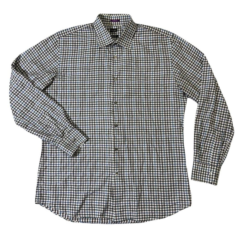 Paul Smith mens 16 slim fit blue purple check plaid lightweight dress shirt EUC